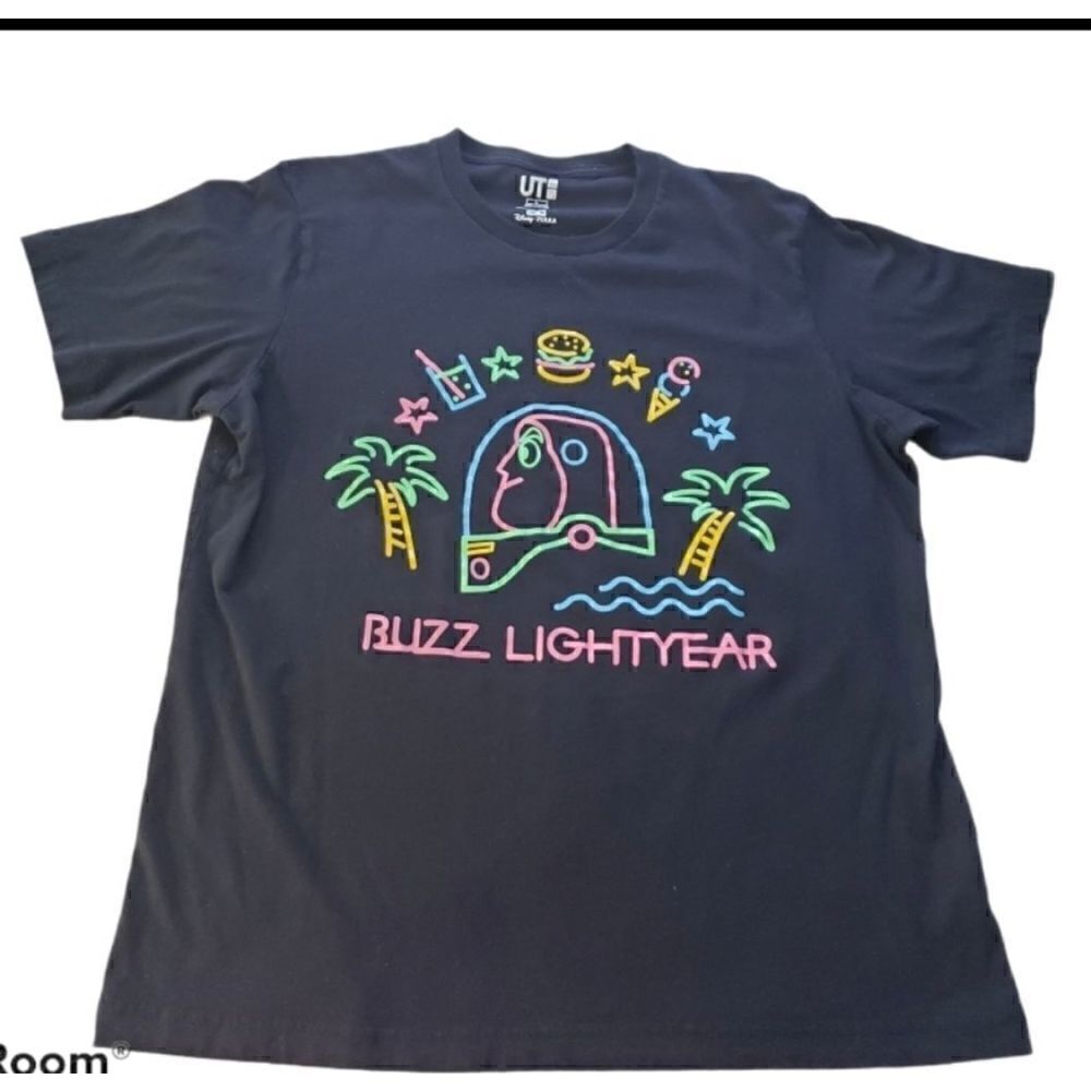 Disney Boys Black Buzz Lightyear Graphic T-shirt L Crewneck Short-Sleeve